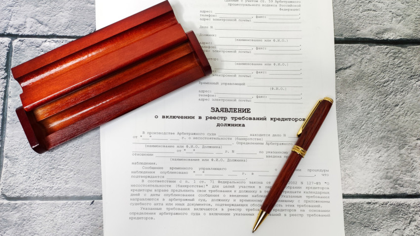 Заявление в арбитражный суд и подарочная ручка на фоне