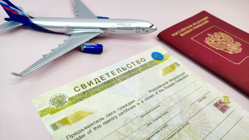 Свидетельство на возвращение в РФ, загранпаспорт и модель самолета