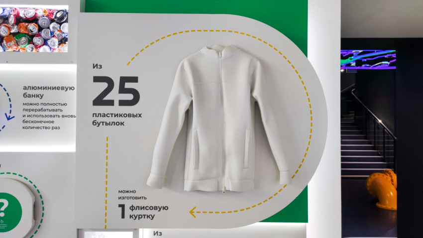 Экспозиция переработки пластика с демонстрацией флисовой куртки